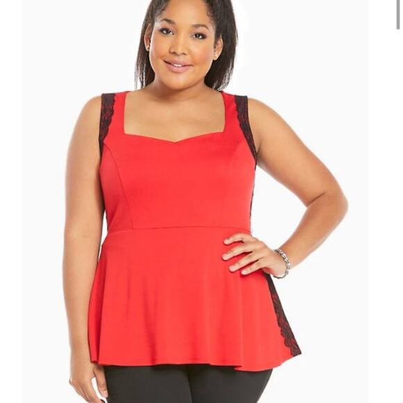 Torrid Side Lace Peplum Tank Top Size 2x RED with BLACK LACE - Picture 5 of 13